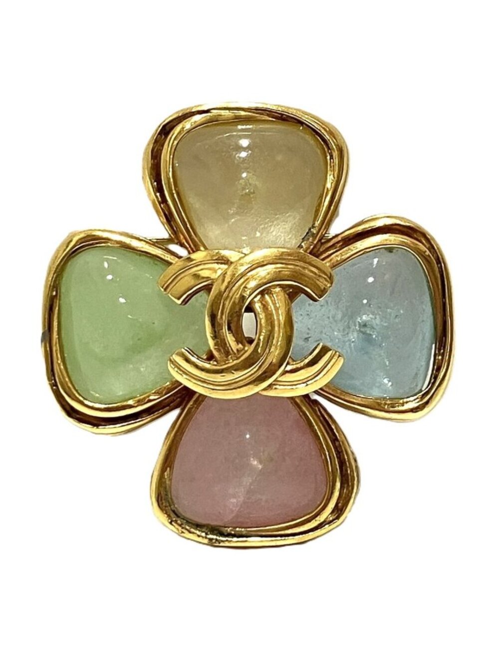 Chanel CC Logo Clover Color Stone 96P Brooch